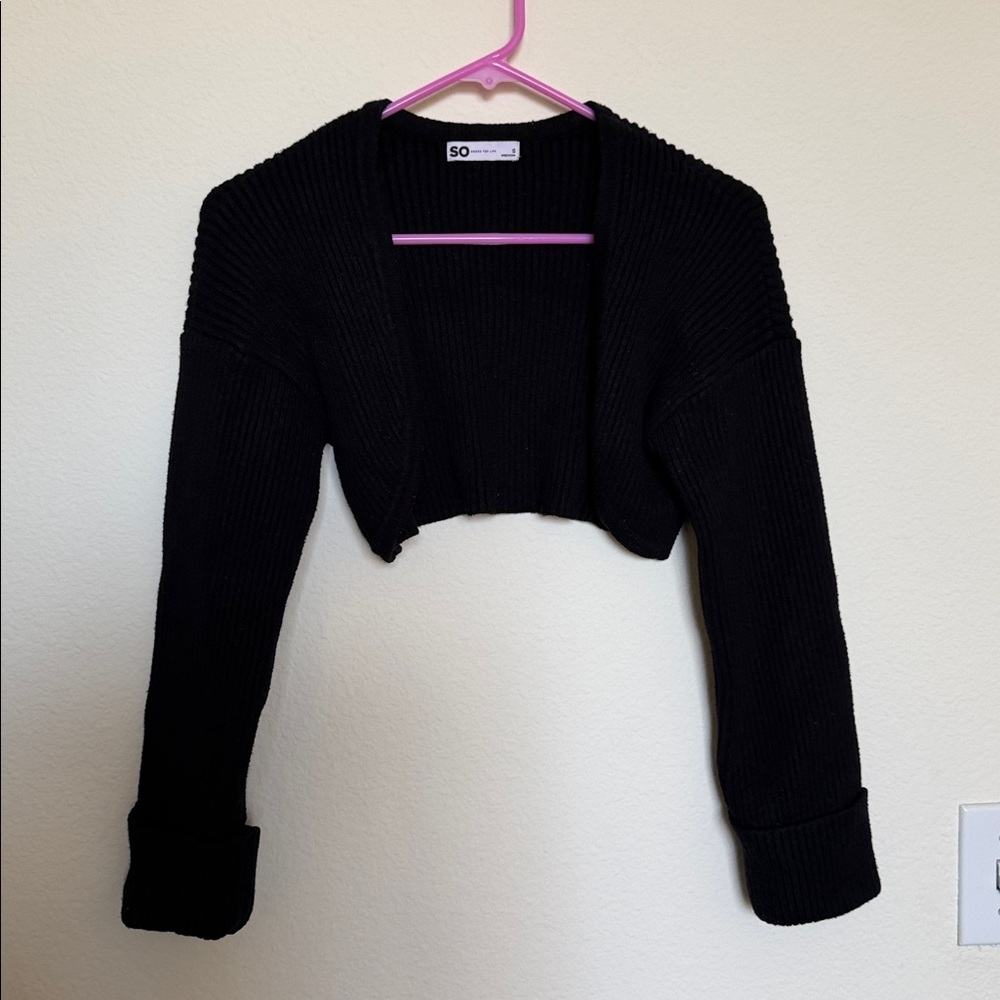 SO Ribbed Sweater Knit Shrug - Black